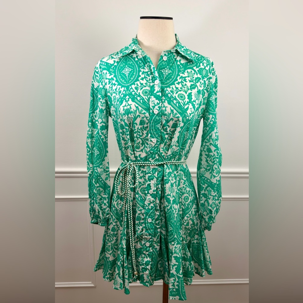 NWT: Zara Green & White Long Sleeve Dress
